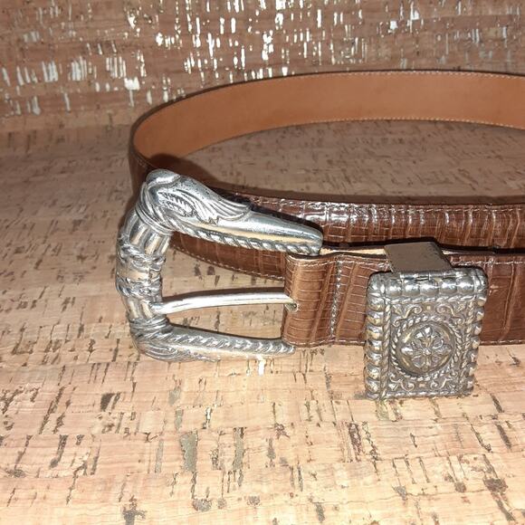 Brighton Size Large Brown Leather Belt with Silver Locket buckle vintage 95 37" - Picture 4 of 9